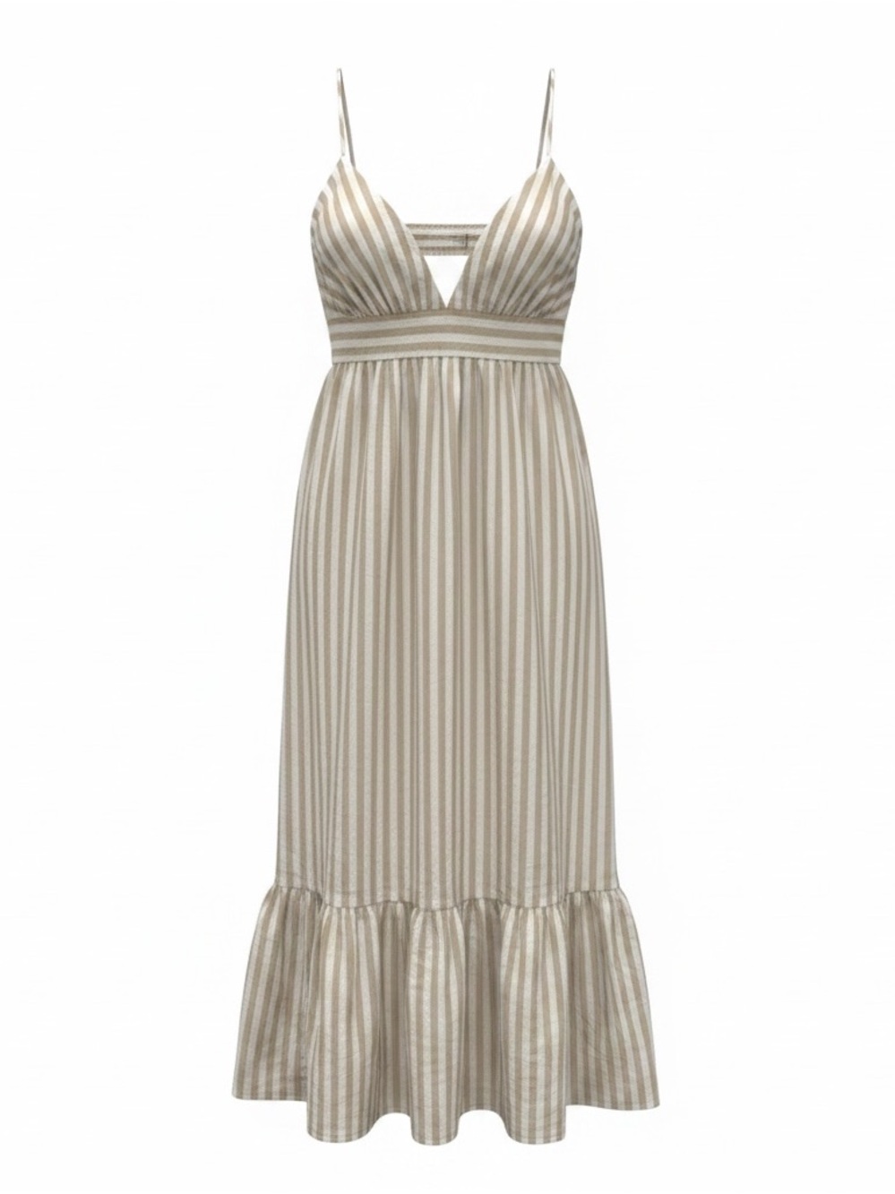 Banana Republic Striped Backless Maxi Dress in Beige and White
